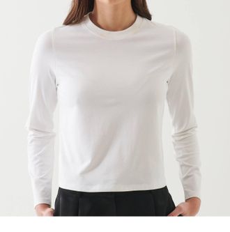 Patrick Assaraf Long Sleeve Iconic Pima Stretch Baby Tee In White