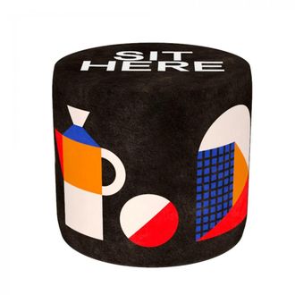 QEEBOO Zwarte Sit Here Poef - unisex - Chairs - Zwart - ONE Size - Home