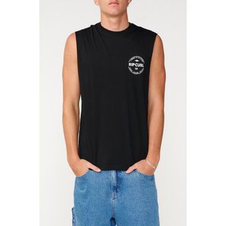 Rip Curl Staple Cotton Graphic Muscle T-Shirt in Black at Nordstrom, Size X-Large