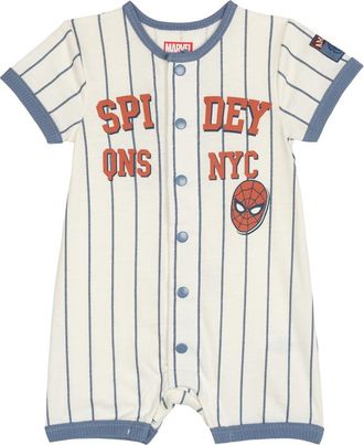 MARVEL Spider-Man Baseball One Piece Romper in Spider Man Blue at Nordstrom, Size 3-6M