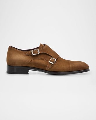 Brioni Men & apos;s York Suede Double-Monk Strap Loafers