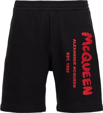 Alexander McQueen Black Graffiti Bermuda Shorts