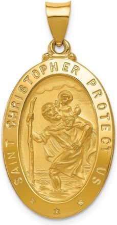 Diamond2Deal 14k Yellow Gold and Satin Hollow St Christopher Medal Oval Pendant