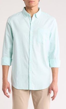 Original Penguin Linen Blend Woven Solid Button-Down Shirt in Blue Tint at Nordstrom Rack, Size Xx-Large