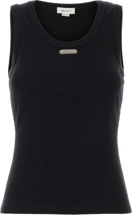 Alexander McQueen Black Logo Round Neck Top