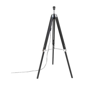 QAZQA Lampada da terra regolabile tripod - Industriale - Legno,Acciaio - Nero/Acciaio - Oblungo Max. 1 x Watt - Qazqa