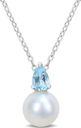 Mimi & Max 3/5ct TGW Created Ruby and 8.5-9mm Cultured Freshwater Pearl Necklace Silver