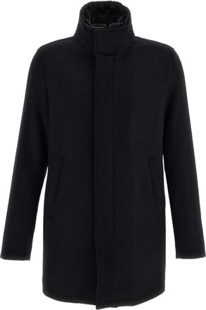 Herno Black Ecowool Virgin Wool Detachable Faux Fur Coat