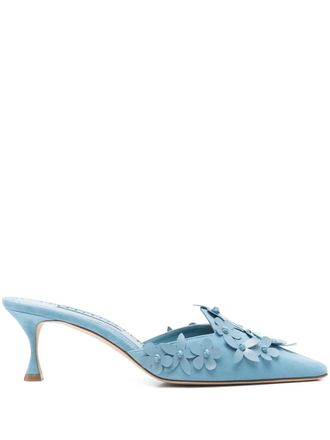 Manolo Blahnik 50mm Harnes mules - women - Calf Suede/Calf Leather/Calf Leather - 36 - Blue