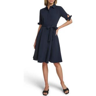 Calvin Klein Tie Sleeve Crepe Shirtdress in Indigo at Nordstrom Rack, Size 14