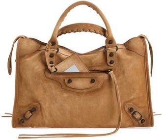 Balenciaga Medium Le City Suede Satchel in 2533 Camel at Nordstrom