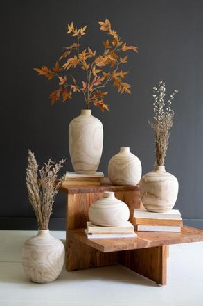 Kalalou Set Of Five Turned Wood Bulb Vases - One Each Design
