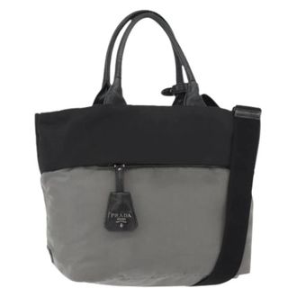 Prada Pre-owned Tote Bags, female, Gray, Size: ONE SIZE Pre-owned Nylon Tote Bag