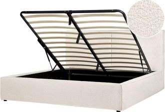 Beliani Cama Con Almacenaje Somier De Listones Dormitorio Moderno Boucl&eacute; Blanco Crema 180 X 200 Cm Moissac