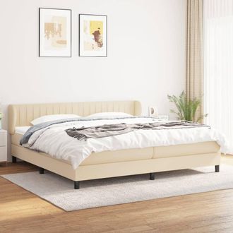 vidaXL Cama Box Spring Con Colch&oacute;n Tela Color Crema 200x200 Cm Vidaxl