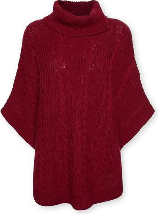 Elena Miro Kabelgebreide Poncho - Dames - Ponchos - Rood - S/M - Wol - Jassen