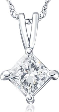 Pompeii3 1/2ct Princess Cut Real Diamond Solitaire Pendant Necklace 14k White Gold New