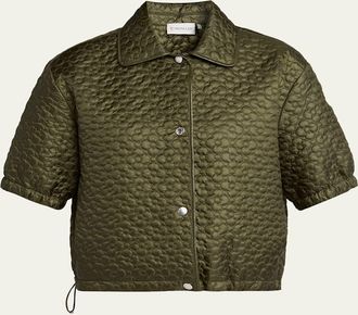 Moncler Floral-Quilted Short-Sleeve Padded Shirt