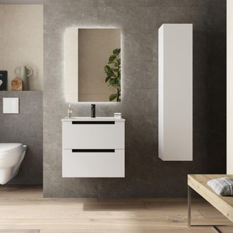 Cygnus Bath Mueble De Ba&ntilde;o Leni 60cm Blanco Mate 2 Cajones Lavabo 1 Poza Porcelana