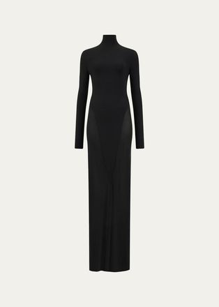 Alaia Mock-Neck Jersey Long-Sleeve Bodycon Maxi Dress