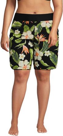 Lands End SunShade UPF 50 9 Board Shorts in Hibiscus Floral/black at Nordstrom, Size 18W