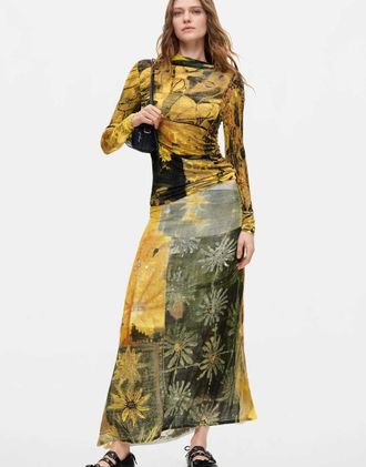 Desigual gonna lunga stampata verde