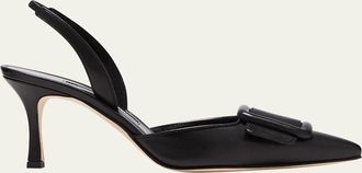 Manolo Blahnik Maysli Leather Buckle Halter Pumps