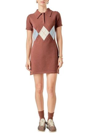 English Factory Argyle Knit Polo Dress in Brown Multi at Nordstrom, Size X-Small