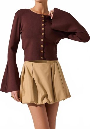 Astr Nylah Bell Sleeve Cardigan In Brown