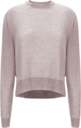 Jil Sander Fijngebreide Trui met Splitten - Dames - Ronde hals truien - Roze - M - Wol - Truien & Vesten