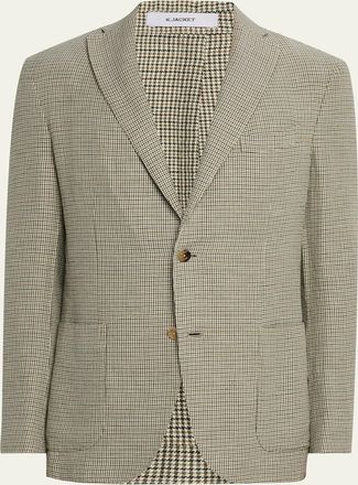 Boglioli Mens Houndstooth Linen-Cotton Jacket