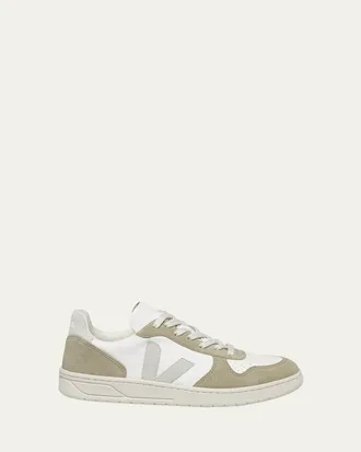 Veja V-10 Mixed Leather Low-Top Sneakers