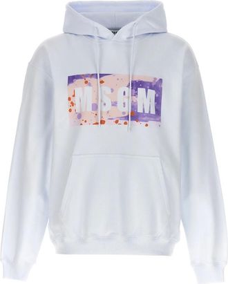 Msgm Kids Sweatshirts, male, White, S, Camo Season Box Logo Hoodie