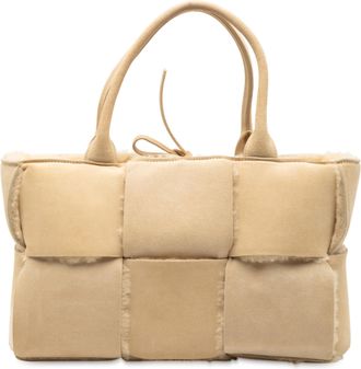 Bottega Veneta Pre-owned Womens Small Suede And Shearling Maxi Intrecciato Arco Tote - Nude Leather - One Size