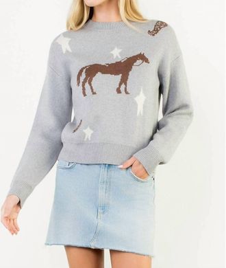 THML Clothing Horse Crew Neck Sweater In Heather Grey