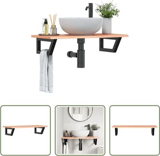 vidaXL Vidaxl Estante De Lavabo De Pared De Acero Y Madera Maciza De Roble