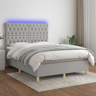 vidaXL Vidaxl - Cama Box Spring Colch&oacute;n Y Luces Led Tela Gris Claro 140x190 Cm