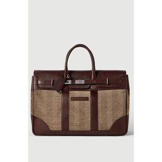 Brunello Cucinelli Burnished calfskin and chevron-effect techno fabric country bag in Brown at Nordstrom