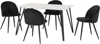 Seconique Marlow Indoor Dining Set - White Marble/Black Velvet