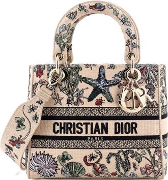 Dior Borsa a tracolla Lady D-Lite media in rafia con ricamo - Toni neutri