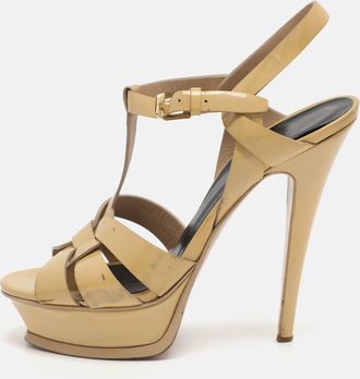 Saint Laurent Tribute Size 37 Yellow Patent Leather Platform Sandals