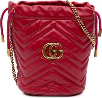 Gucci Pre-owned Womens Gg Marmont Bucket Bag Quilted - Red Leather - One Size