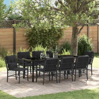 vidaXL Conjunto De Comedor De Jard&iacute;n 9 Pcs Negro Rat&aacute;n Sint&eacute;tico Vidaxl