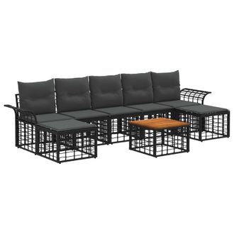vidaXL Conjunto De Sof&aacute;s De Exterior 8 Pcs Negro Y Gris Oscuro Vidaxl