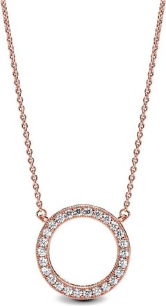 Pandora Signature 14K Rose Gold Plated Cz Circle Of Sparkle Necklace