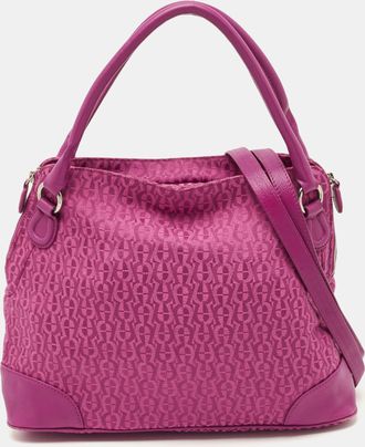 Aigner Fuchsia Signature Canvas And Leather Zip Tote