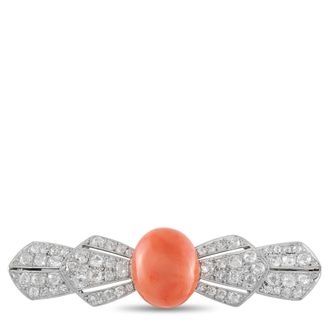 Luxury Bazaar Antique Platinum 2.4ct Diamond and Coral Bar Brooch MF08-062426