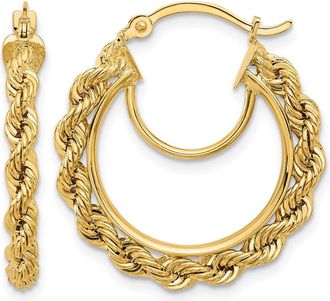 Diamond2Deal 10k Yellow Gold Diamond-cut Rope 2.95mm Hoop Earrings