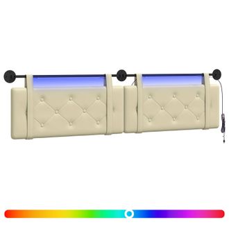 vidaXL Cabecero Colgante Con Luz Led Crema Cuero Sint&eacute;tico Vidaxl