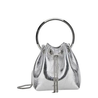 Jimmy Choo London bon Bon Metallic Handbag With Metal Bracelet Handle And Chain-link Shoulder Strap In Leather